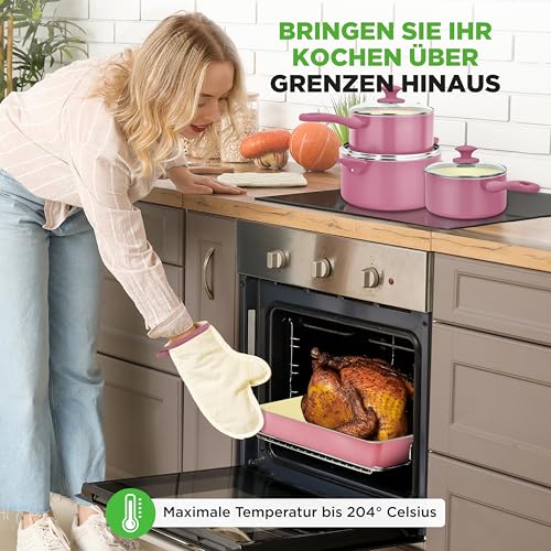 NutriChef Topfset & Pfannenset – 54-teiliges Antihaft-Kochgeschirr Blush Pink | Inkl. Küchenutensilien, Backblech, Messer | Für Induktion… – Ansicht 6