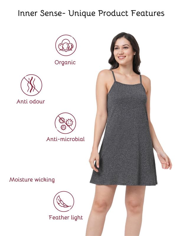 Image of Inner Sense Organic Cotton Nighty for Women Stylish I Above Knee Length Spaghetti with Scoop Neck Design I Adjustable Straps Camisole for Woman to Wear Solo or Layered