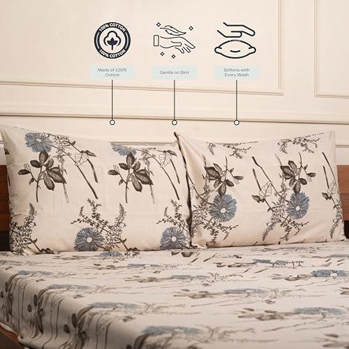 Image of Amazon Brand - Umi Cotton Fitted Bedsheet, Queen Size 78x60 Inches, Elastic Fit Bed Sheet, 10 Inch Deep Pocket, Soft Breathable Bedding, Durable Easy Care, with Pillow Cover-Delicate Wildflower
