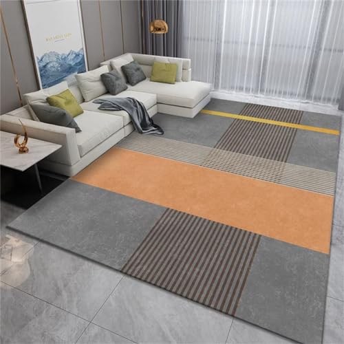 Tapis géométrique gris et orange 70x140 cm pour salon et balcon