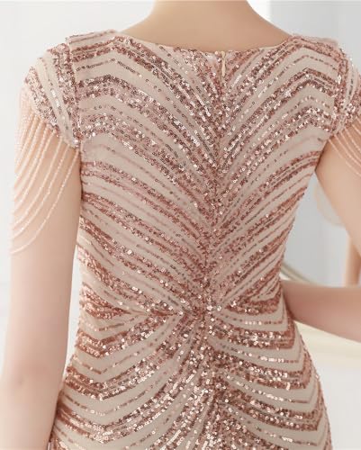 Image of houstil Formal Dresses for Women Sequin 1920s Full Length Evening Party Gown Great Gatsby Cocktail Wedding Dress