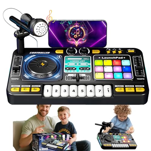 Platine DJ Enfant, Table Mixage Enfant, Table de Mixage DJ Set Jeu, avec Bluetooth, Microphone, Jeux Lumineux, Chargement USB, Convient pour 3 à 10 ans, Jouet pour...