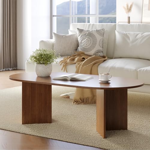 YOUDENOVA Table basse, table d'appoint ovale en bois, moderne, table de salon avec rangement, table...