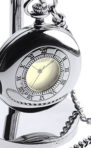 I Luv Ltd Chrome Half Hunter Pocket Watch Clock Set - On Stand - Leather Case Albert Chain #TOP2