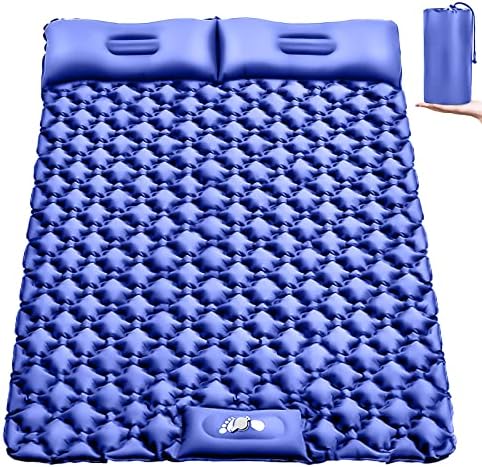 Gukkicco Camping Sleeping Pad, Ultralight Self Inflating Camping Pad 2 Person with Pillow Built-in Foot Pump for Camping, Hiking - Airpad, Carry Bag, Repair Kit