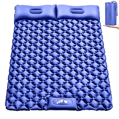 Gukkicco Camping Sleeping Pad, Ultralight Self Inflating Camping Pad 2 Person With Pillow Built-In Foot Pump For Camping, Hiking - Airpad, Carry Bag, Repair Kit #TOP8