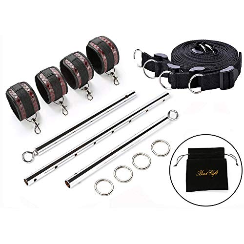 exreizst Adjustable Silver Spreader Bar Set with Leather Straps Set Sports Training (Silver 1)