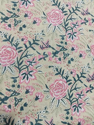 Image of Doraya Pure Cotton Dress Making Fabric Sanganeri Print Jaipuri Hand Block Printed Unstitched Dress Material for Women Blouse /Plazzo,Kurti /Lehenga Piece Womens 43 inch Inches Width (Peach 2, 3 Meter)