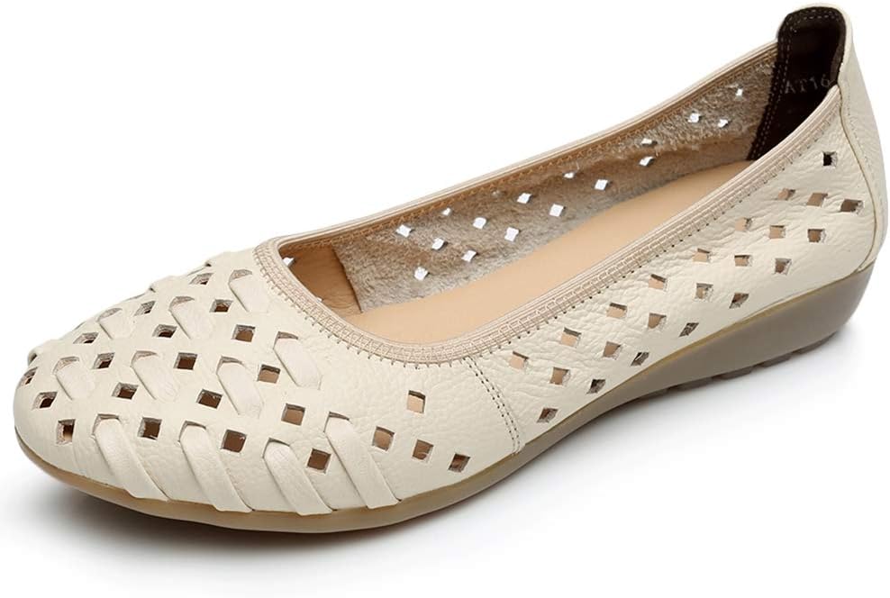 rismartWomen's Hollow Comfort Slip On Leather Ballets Flats Shoes