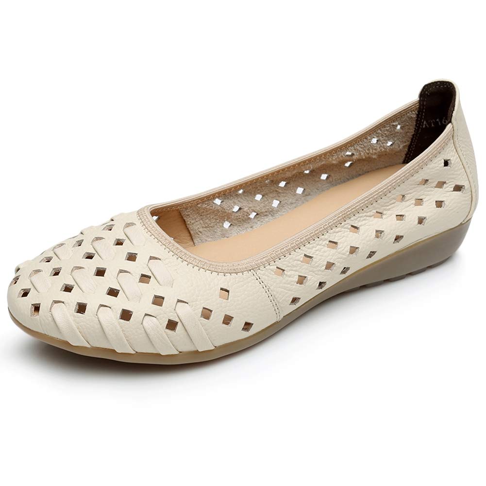 rismartWomen's Hollow Comfort Slip On Leather Ballets Flats Shoes