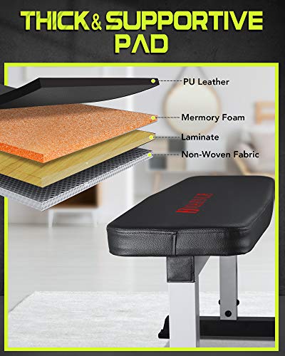 MARNUR Flat Weight Bench 600 LBS Capacity - 42 x 18.5 x 19” Fitness Utility Dumbbell Bench for Weight Training Exercise Home Gym