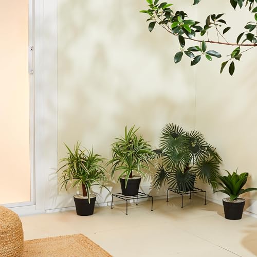 Image of Amazon Brand - Solimo Metal Flower Pot Stand (Black, Set of 2, Square) | Gamla Stand for Home | Plant Stand for Balcony | Premium Flower Pot Stand | Plant Stand for Living Room