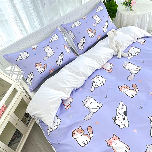 HOSIMA Purple Cats Duvet Cover King Size, Kawaii Cat Bedding Set, Durable Comforter Cover Set for Boys Girls Easy Care (No Comforter) - Image 3