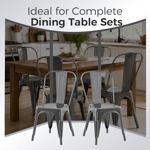 Image of Metal Dining Chairs with Backrest, Stackable, Gray, 12 Pack | Easy Assembly, Non-Slip Feet, 330 lb Capacity, Kitchen, Restaurant, Cafe, Pub, Covered Patio