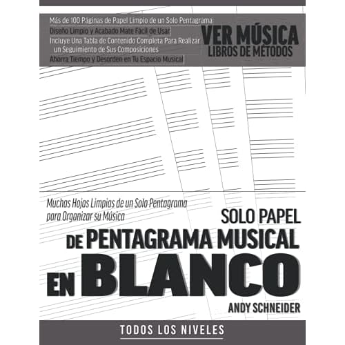 Solo Papel de Pentagrama Musical en Blanco: Muchas Hojas Limpias de un Solo Pentagrama para Organizar su Música