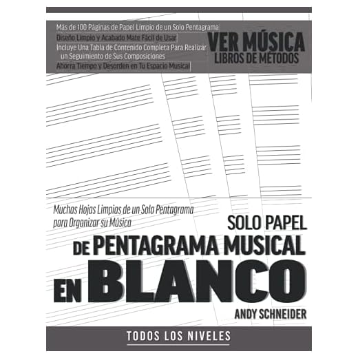 Solo Papel de Pentagrama Musical en Blanco: Muchas Hojas Limpias de un Solo Pentagrama para Organizar su Música
