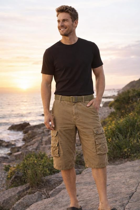Image of Krystle Men's Cotton Cargo Capri Shorts Below Knee | Multi-Pocket Casual Summer Wear (Multicolor,Multisize) (Comfortable)
