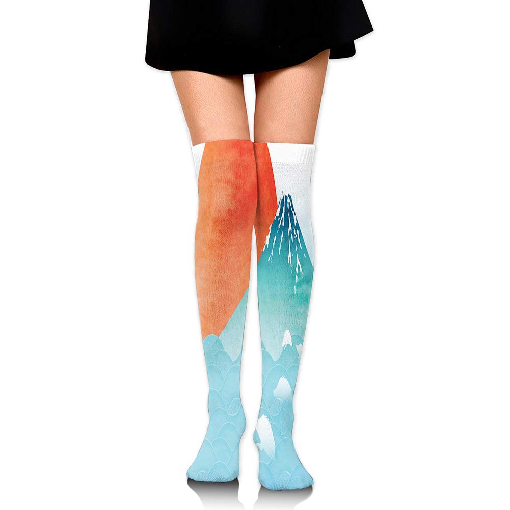 Compression Socks,Asian Artsy Image Japanese Far Eastern Nature Sun Ocean and Mountain,Knee High Compression Sock Women Men,Best Running,Athletic Sports,Crossfit,Flight Travel(25.5"/65cm)