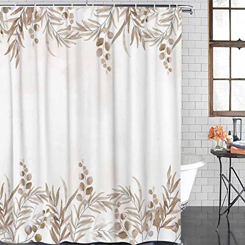 Yogaly Shower Curtain Summer Brown Plants Leaves Watercolor Pattern Shower Curtain Set Waterproof Washable Polyester Fabric Bathroom Curtain with 12 Hooks for Home Hotel Kids Bathroom 36"(W) X72(L)