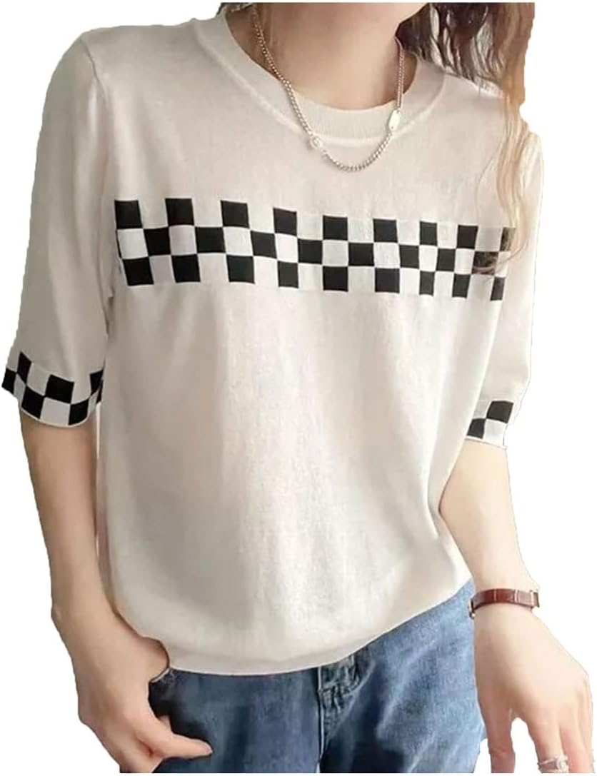 ZOKIVAZOKIVA Women's T-Shirts, O Neck Knit Tops T Shirt Women Short Sleeve Tshirts Female Tees Shirt Summer Casual Clothing
