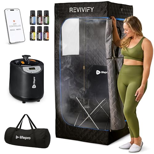 LifePro Portable Sauna for Home with 2.6L Steamer, Essential Oils and App Control – Full Body Steam Room with Adjustable Heat Levels & Timer – Easy-to-Use at Home Sauna Tent Portable