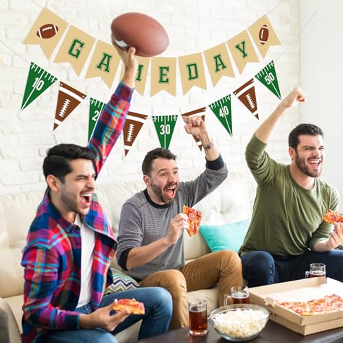 Image of Hooqict 2 Pieces Game Day Football Banner Football Party Decorations Football Party Banner Garland with Triangle Flags Sign for Sports Birthday Party Decorations Tailgate Party Supplies
