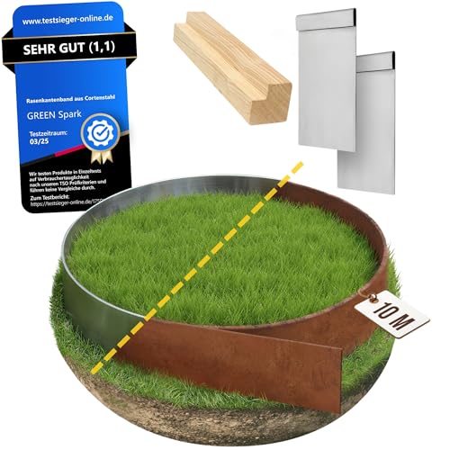 GREEN Spark Cortenstahl Rasenkantenband [Schneckenabweisend] mit Superflex Technolgie | 10m x 15cm 1mm dick | zur Gartengestaltung | Beeteinfassung Metall Cortenstahl Beeteinfassung Rasenkante Metall