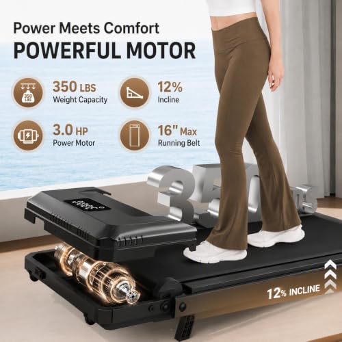 Image of FUNMILY Upgrade Walking Pad Folding Treadmill with 12% /15% Incline & Handle Bar, 3.5HP Foldable Under Desk Compact Treadmills for Home /Office /Gym, 400+lb Capacity, Shock Absorption