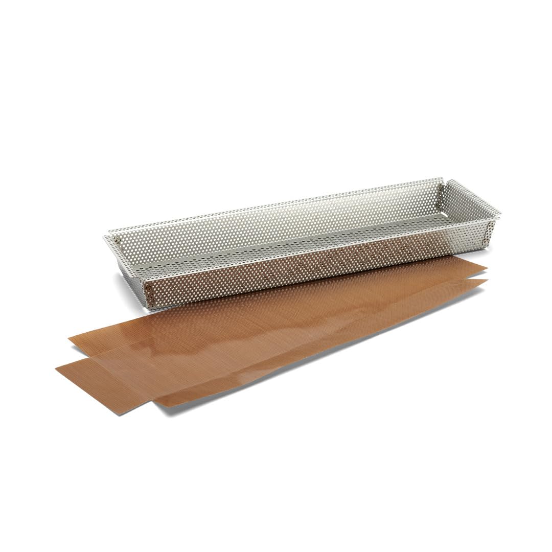 De Buyer - Moule rectangulaire à fond rectangulaire à fond amovible (2 feuilles de cuisson inclues) - 35 x 10,5 cm -, Gris,brun