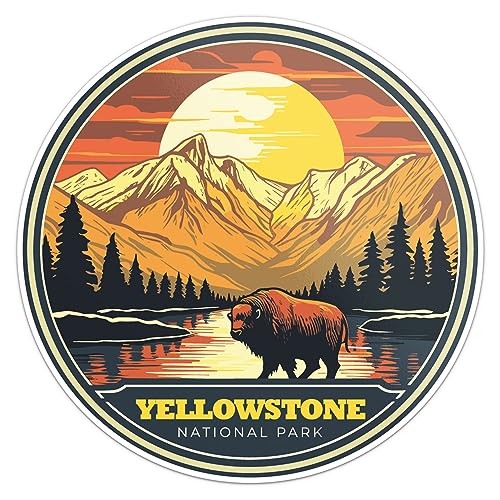 Image of Yellowstone National Park Sticker - Waterproof Vinyl Decal for Car Bumper, Laptop, Luggage, Water Bottle, Wall, and Window, Size - 3'' X 3''