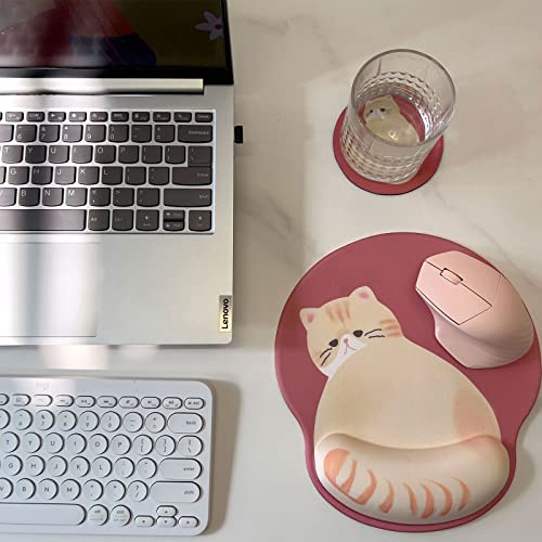 Cute Ergonomic Mouse Pad Wrist Support,[ 20% Larger] Game Wrist Rest Non-Slip Gel Anime Kawaii 3D Red Mouse Pads Rest, Cat Wrist Padwith Coaster,Easy-Typing,Pain Relief, Gaming Work Study Home Office #TOP6