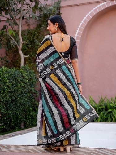 Image of SIRIL Women's Cotton Printed One Minute Ready To Wear Saree