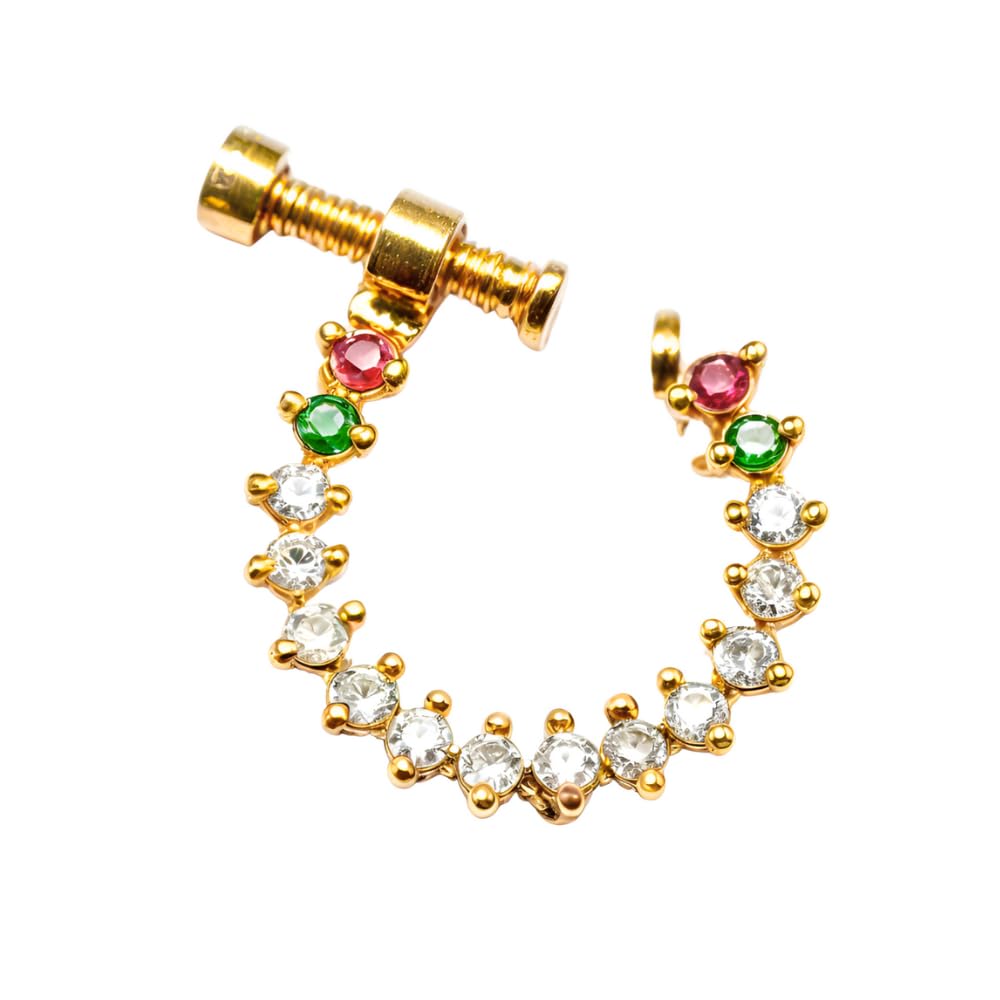 AD Studded Gold Plated Non-Piercing Screw Press Pressing Type Clip on Pearl Artificial Nosering For Women Girls, Maharashtrian Nath-image-30