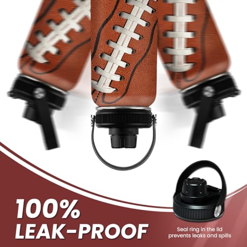 Image of SANDJEST Football Water Bottle - 32oz Insulated Stainless Steel Sports Bottles - Gifts for Men Football Lovers Fan Players