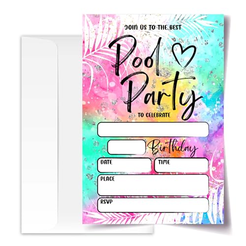 Invitations anniversaire piscine enfant avec enveloppes pour une pool party réussie