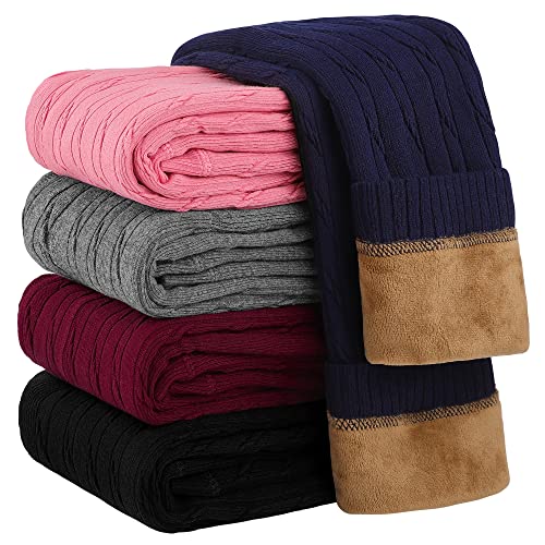 Resinta 1 Pair Toddler Girls Cotton Fleece Lined Leggings Thick Thermal Pants Warm Cable Knit Velvet Tights