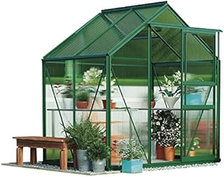 Garden Grow Polycarbonate Greenhouse Large Walk-in Garden Growhouse, Rust-proof Frame, Sliding Door & Supported Twin Wall Panels with Steel Base 6x4 ft (Green)