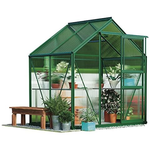Garden Grow Polycarbonate Greenhouse Large Walk-in Garden Growhouse, Rust-proof Frame, Sliding Door & Supported Twin Wall Panels with Steel Base 6x4 ft (Green) Cover