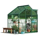 Garden Grow Polycarbonate Greenhouse Large Walk-in Garden Growhouse, Rust-proof Frame, Sliding Door & Supported Twin Wall Panels with Steel Base 6x4 ft (Green)