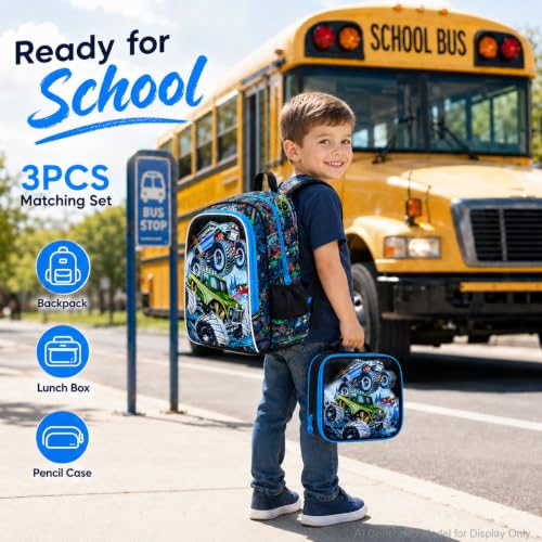 Image of 3PCS Dinosaur Backpack for Boys, 16 Inch Kids Water Resistant Preschool Elementary Kindergarten Bookbags and Lunch Box | Kids
