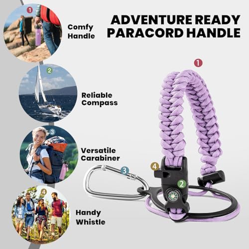 Image of RAYMYLO Insulated Water Bottle 24 oz, Triple Wall Vacuum Stainless Steel (Cold for 24Hrs, Hot for 12Hrs), Leak Proof & Non-BPA, Modern Water Flask Jug with Paracord Handle & Straw Spout Lids