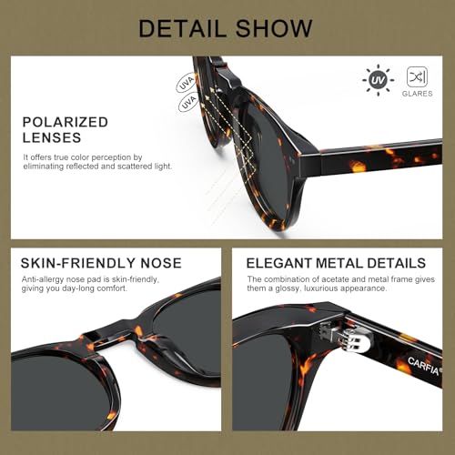 Image of CARFIA Retro Sunglasses for Men Polarized UV400 Protection, Cool Round Acetate Fashion Shades