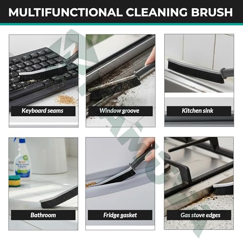 Image of Pack of 2 Hard Bristle Crevice Cleaning Brush, Angle Tip Gap Scrubber for Tiles, Grout, Sink, Window Tracks & Kitchen Corners