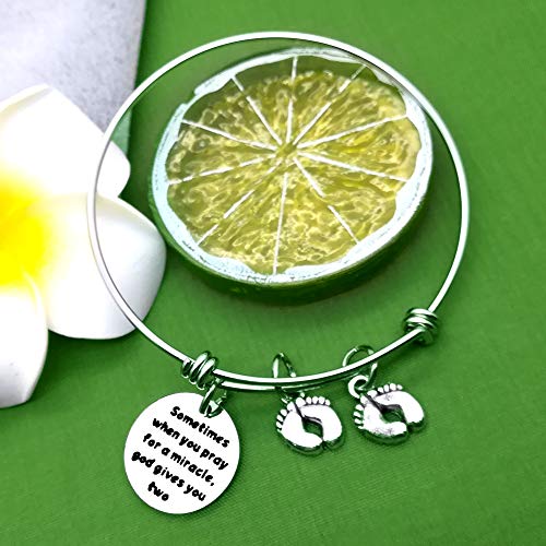 Mom Bracelets Twins Jewelry Gift Sometimes When You Pray for a Miracle, God Gives You Two Twin Mom Jewelry Footprint Expandable Bracelet Mother's Day Thanksgiving Christmas Birthday Gift 1PCS3