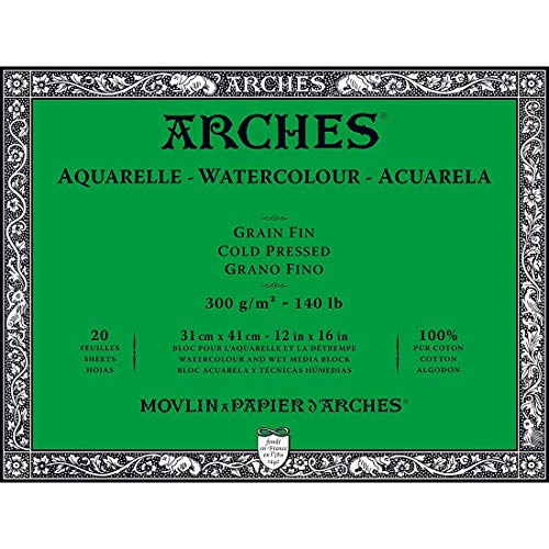 Arches Watercolor Paper Block, Cold Press, 12' x 16', 140 pound