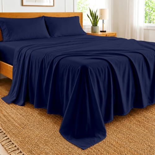 Kotton Culture Bed Sheet 4 Piece 100% Egyptian Cotton 600 Thread Count Soft Crisp Cooling Cotton Luxury Hotel Sheets Thick with 16" Deep Pocket Snug Fit Smooth Sateen Weave (Navy Blue,Olympic Queen)