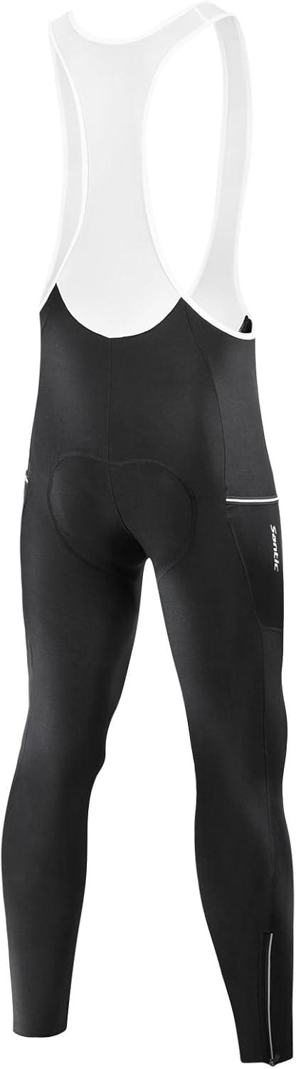 Santic Men's Winter Fleece Pro Cycling Bib Pants 4D Padded Thermal Cold Weather Bike Riding Pants with Pockets