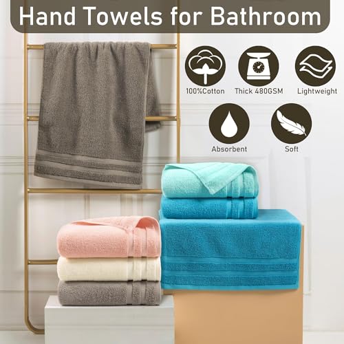 Image of VOOVA & MOVAS Pink Hand Towels Set of 4, 14 inchx30 inch - 100% Cotton | Light Weight | Thick 480GSM | Soft | Absorption, Guest Hand Towel Sets for Bathroom & Kitchen, Coral Pink Bathroom Decor