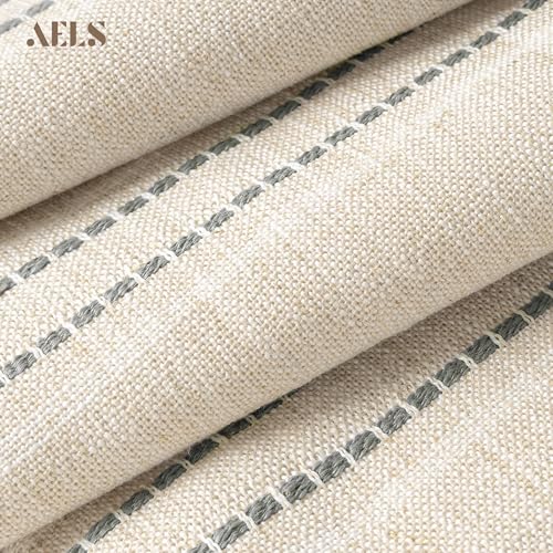 AELS 14x36 Decorative Lumbar Throw Pillow Covers, Farmhouse Linen Textured Long Pillow Case, Beige with White & Gray Stitch Boho Cushion Cover for Couch Living Room (Cover ONLY) by AELS - Used condition - Image 3