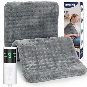 VSTKEN Heizkissen, Elektrisches Wärmekissen für Rücken Nacken Schulter Bauch, 9 Heizstufen und 4 automatische Abschaltzeiten, Weicher Flanell, Maschinenwaschbar, 2M-Kabel (Dunkelgrau, 30 X 60 cm)